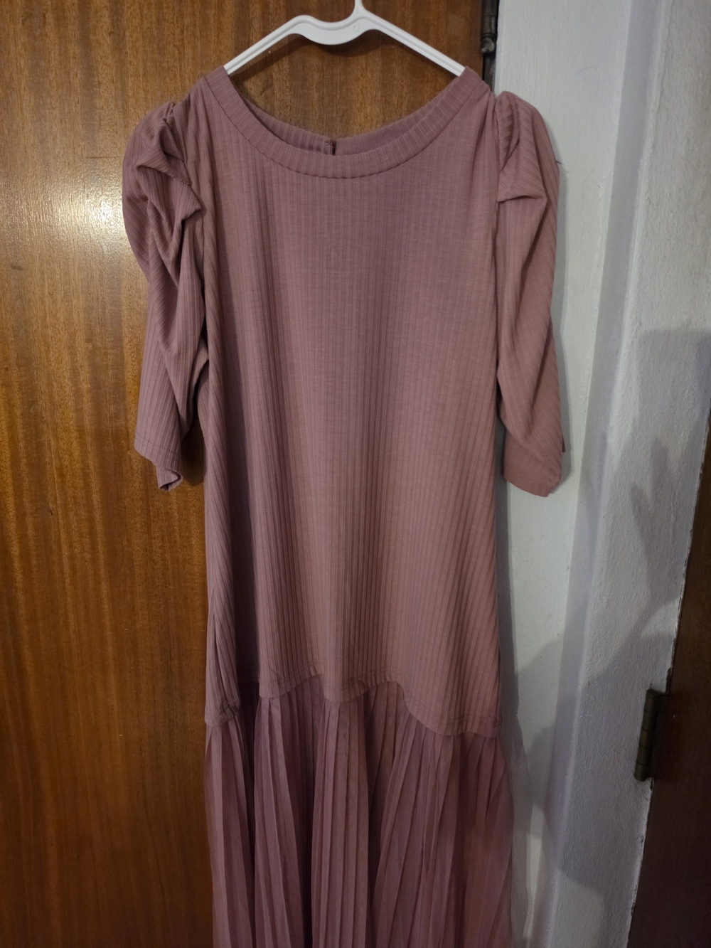 Mauve Pink Dress with Pleated Skirt